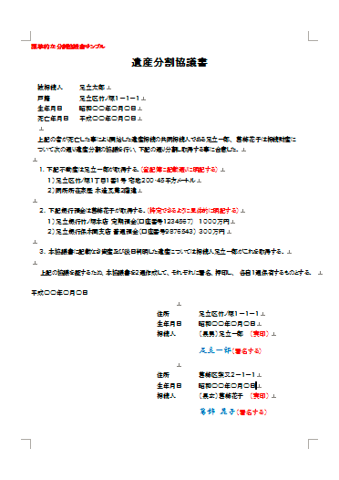 遺産分割協議書サンプルト